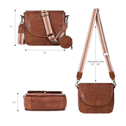 Image of Genuine Leather Shoulder Crossbody Purse For Women with Adjustable Strap, Mobile Pocket & Outside & Inside Zipper