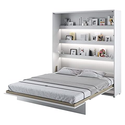 MEBLINI Schrankbett Bed Concept - Wandbett mit Lattenrost - Klappbett mit Schrank - Wandklappbett - Murphy Bed - Bettschrank - BC-13-180x200cm Vertikal - Weiß Matt Cover
