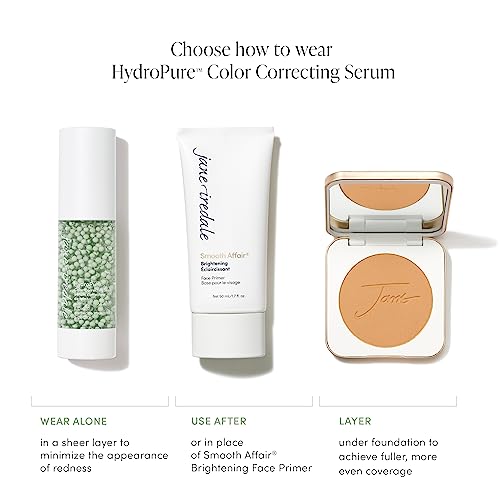 Jane Iredale HydroPure Color Correcting Serum, Hydrates and Calms Irritated Skin, Green Tint Neutralizes Redness, Wear Alone or Under Makeup, 1 Fl Oz