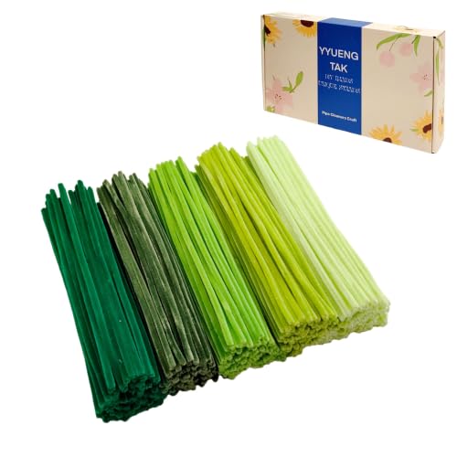 YYUENG TAK 300 Stk Pfeifenreiniger Grün Pfeifenputzer zum Basteln mit Wackelaugen 5 Grün-Töne Chenilledrähte 6mm x 30cm Green Pipe Cleaner Basteln set für DIY Handwerksprojekte und Dekorieren
