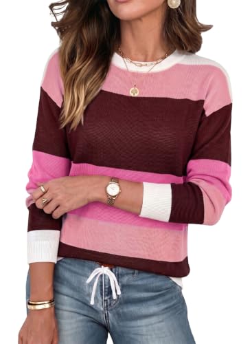 Image of Dokotoo Womens Sweaters Striped Fall Winter Outfits 2025 Crewneck Drawstring Color Block Fashion Clothing