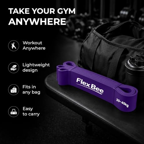 Image of FlexBee Heavy Resistance Bands for Workout, Pull Up Assist, Strength Training & Stretching | Exercise Loop Bands for Men & Women Home Gym Fitness Equipment (Purple, 30-45 kg Resistance, Latex)