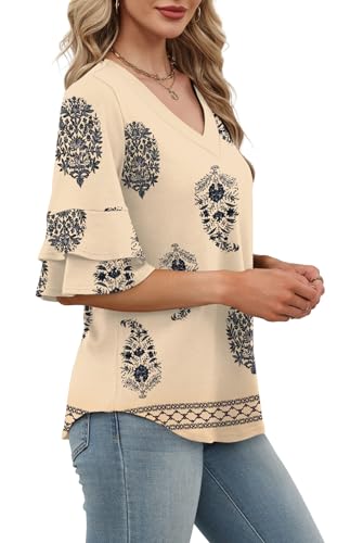 Image of OFEEFAN Spring Tops for Women Boho Shirts Fashion Clothing Cute 3 /4 Length Sleeve Blouses Dressy Casual Summer Outfits