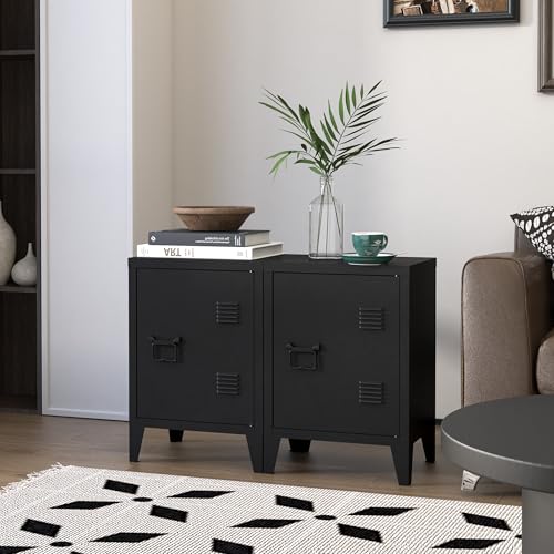 Image of MIOCASA Metal Locker Nightstand with Doors and Shelves, 22.44 inch H Kids Bedside Table, Modern Storage Cabinet Side Table for Home Office