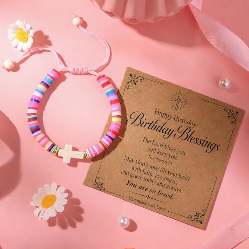 Image of Adjustable Colorful Cross Bracelet Gift Box Set for Girls | White cross, scripture card for baptism first communion confirmation Easter Christmas birthday