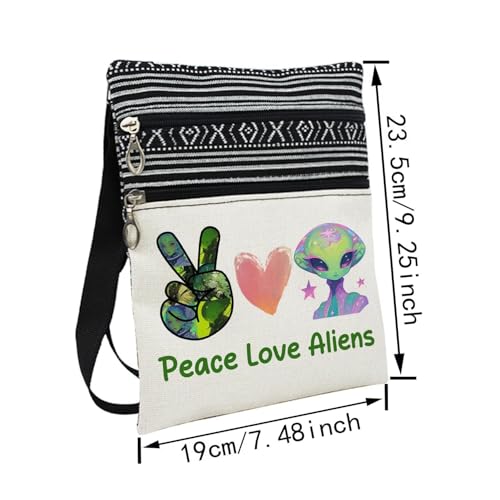 Peace Love Aliens Messenger Bag Small Ethnic Pattern Printed Adjustable Strap Crossbody Zipper Bag Phone Bag Wallet Cute Shoulder Handbag for Alien Lovers Women2