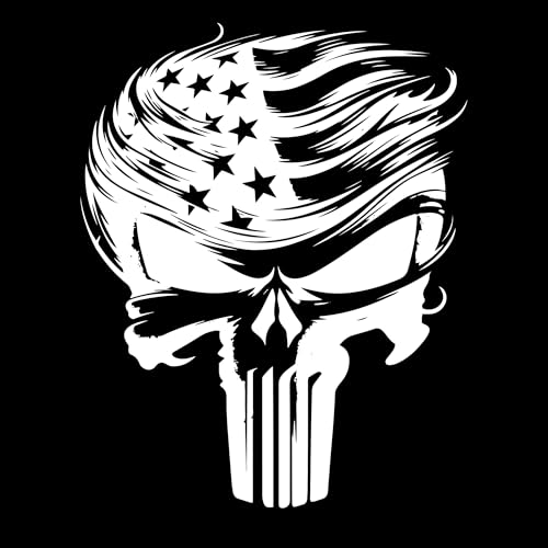 Image of eDesign Trumpisher Skull American Flag - 4 Inches Stickers for Car Truck Van Window Bumper Laptop Tablet Cup Tumbler Water Bottle and Any Smooth Surface 2-Pack