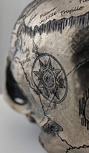 Veronese Design Bronze Finish Craniumography Old Treasure Map On Skull Statue #TOP6