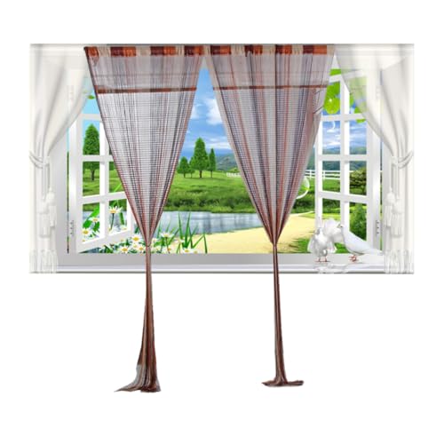 LIFKICH Cortinas de Hilo Decorativas de 100 X 200 Cm en Color Caqui para Dormitorio y Sala, Hechas de Hilo de Poliéster Diseño Moderno y Creativo para Puerta
