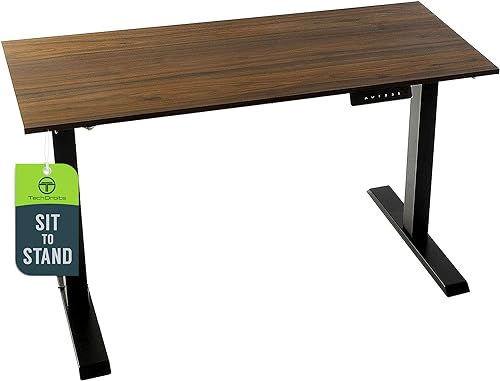 Image of TechOrbits 47 Inch Electric Standing Desk Frame with Tabletop - Motorized Workstation Two Leg Stand Up Desk with Memory Settings and Telescopic Sit Stand Height Adjustment (Black Frame /Wood Brown Top