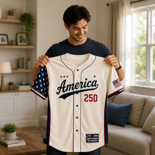 Personalized Baseball Jersey Patriotic 250th USA Stitched Print, Custom Name Number Team for Men Women Boys miniatura 7