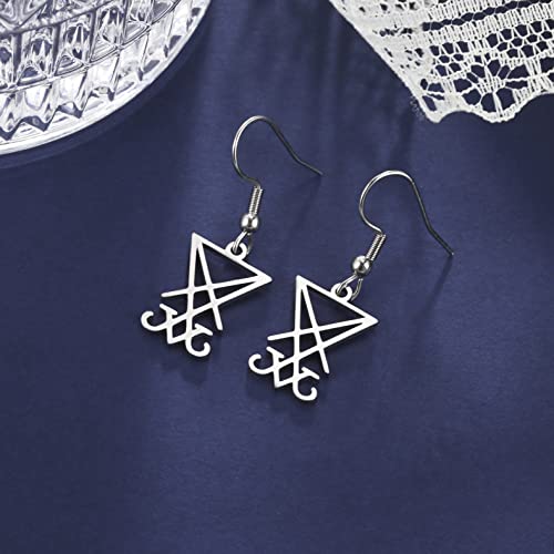 Lucifer Dangle Earrings Stainless Steel Satanic Symbol Earrings Vintage Leviathan Cross Studs Church Wiccan Jewellery Religious Jewellery For Women Girls (Silver) #TOP1