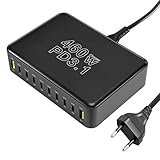 Puiseno 460W USB C Ladegerät Mehrfach, 10-Port Laptop Schnellladegerät Ladestation PD 3.1 100W/45W/35W/20W (8C+2A) Kompatibel mit MacBook Pro/Air, iPad, iPh0ne, HP, Galaxy S25 usw (Grau)