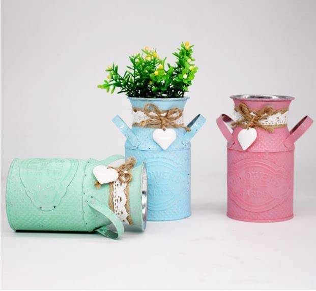 Tin Pot Railing Planter -(Multicolour) Dotted Metal tin Planters forBalcony and Home Gardening, Indoor, Outdoor Garden Plant| Removable Handle and Durable Pots (Blue)