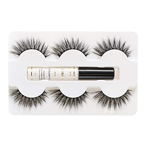 JIMIRE False Eyelashes Kit, Fluffy Lashes 3 Pairs with Drying Clear Glue