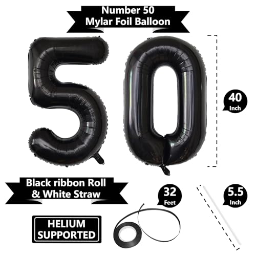 Image of Number Balloons Black Party Balloon - Giant Number 10 Balloon, 40 Inch Large Balloon for Birthday Decorations, Black Party Supplies for Men Women