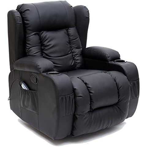 More4Homes CAESAR 10 IN 1 WINGED RECLINER CHAIR ROCKING MASSAGE SWIVEL HEATED GAMING BONDED LEATHER ARMCHAIR (Black) Cover