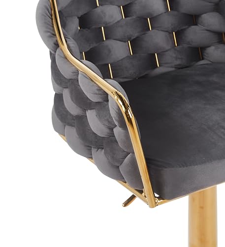 Image of Creative Modern Glam Adjustable Bar Stool, Navy Blue Velvet, Gold Frame, Tufted Design, Curved Back, Swivel Base (Pack of 1) (Grey)