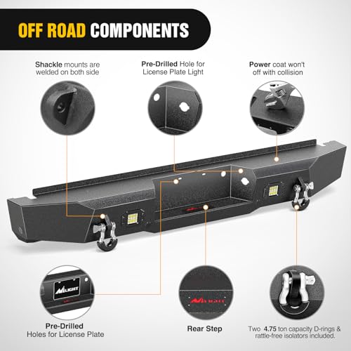 Image of Nilight Rear Step Bumper Compatible with 2011 2012 2013 2014 2015 2016 3rd Gen Ford F250 F350 F450 Super Duty Pickup Truck Bumper with LED Lights, Sensor Holes and D-rings