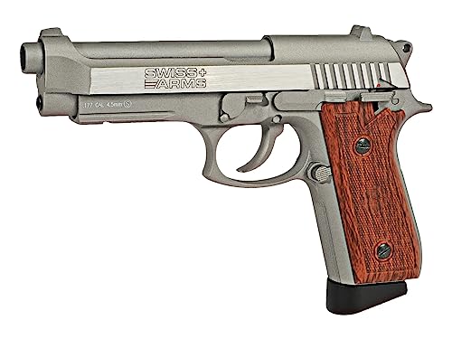 Swiss Arms SA92 CO2 Stainless Pistol, Brown Grips air Pistol