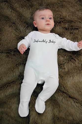 Baby Moo's DEFINITELY BABY Funny Baby Sleepsuit | Unisex Cool Oasis Indie Rock Music Romper Outfits - Britpop New Baby or Parents Gift UK (6-12 months) White