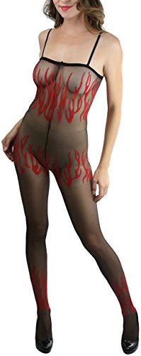 Image of ToBeInStyle Women's Flame Burning Fire Tights w /Devil-Inspired Print Hosiery