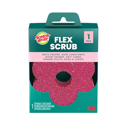 Éponge à Vaisselle Non Abrasive Scotch-Brite Flex Scrub, Rose, avec Forme Flexible, 1/Paquet