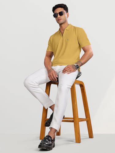Image of BULLMER Trendy Solid Zipper Collar /Polo Neck Tshirt for Men