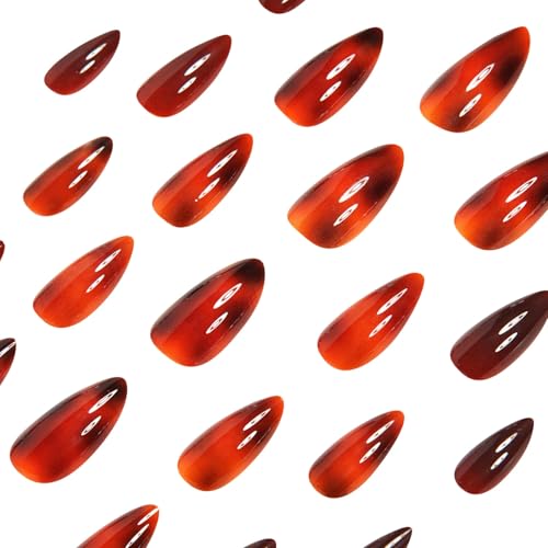 Image of Leopard Press on Nails Brown Fake Nails Short Almond False Nail with Design Cheetah Glue on Nails Artificial Acrylic Glossy Full Cover Fall Winter Sticker on Nail for Women Manicure 24Pcs