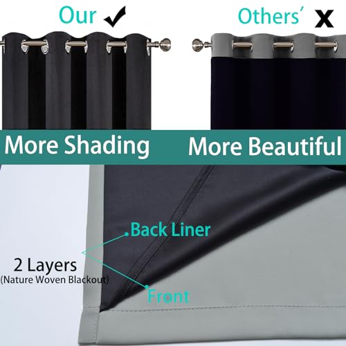 Image of Yakamok Grey Blackout Curtains 84 Inches Long for Bedroom 70 inch Wide 2 Pcs | Blackout Curtain Panels for Bedroom, 2 Thick Layers Grommet Top Thermal Insulated Drapes with Black Liner for Living Room