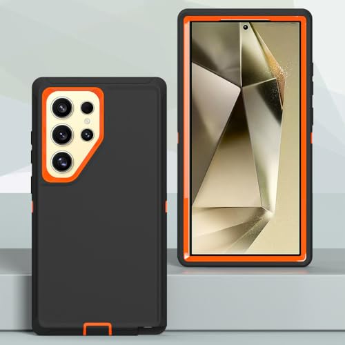 Image of Case for Galaxy S24 Ultra, Heavy-Duty Tough Rugged Shockproof Drop Protective Cover Cases for Samsung Galaxy S24 Ultra, Black+Orange