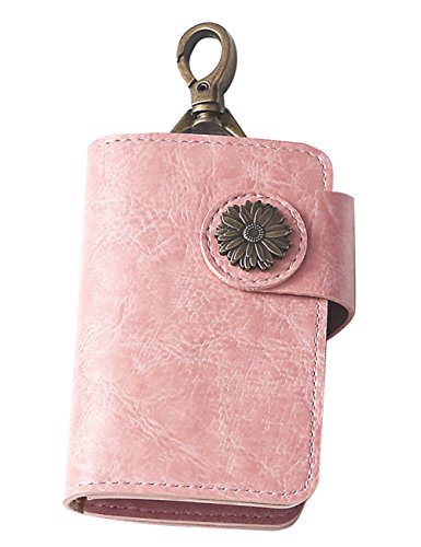 Keypack Bolso de Cuero de la Hebilla Femenina Bolso de Cuero de la Primera Capa Bolsillo de la Llave de Cuero de la Primera Capa Paquete de la Tarjeta de la Carpeta de Gran Capacidad (Color : Pink)