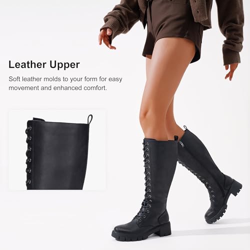 Image of Vepose Women's 953 Knee High Combat Boots Chunky Platform Heel, Lace Up Gothic Punk Work Boots for Dresses and Jeans