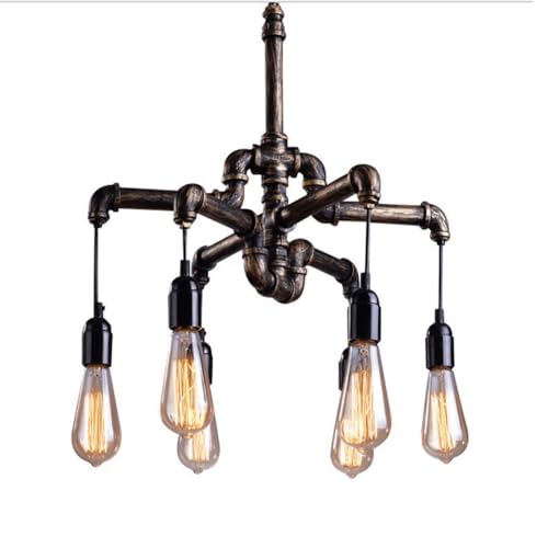 Lampe suspendue en bronze à 6 lumières style tuyau d'eau rétro