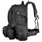 aiGear 55L plecak taktyczny/wojskowy | wodoodporny o dużej pojemności | dla mężczyzn i kobiet na sporty na świeżym powietrzu, trekking, wędrówki, podróże, kemping, czarny, 55L
