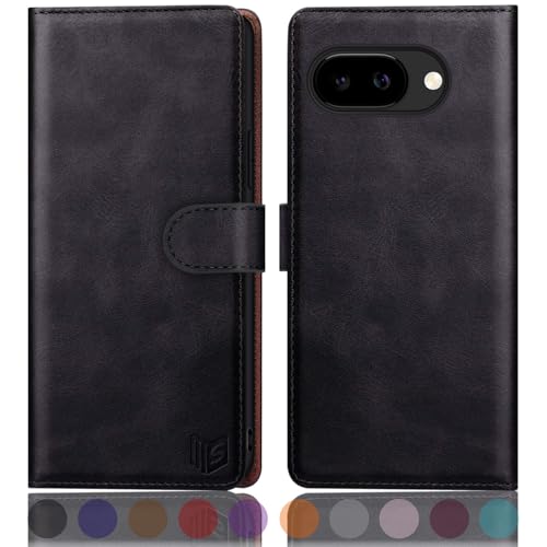 Housse Google Pixel 9A anti-RFID avec porte-carte, protection intégrale à rabat en cuir noir