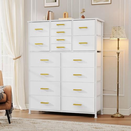 DWVO Dresser for Bedroom with 16 Drawers, Large Chest of Drawers, Tall Dressers for Bedroom with Wood Top and Metal Frame