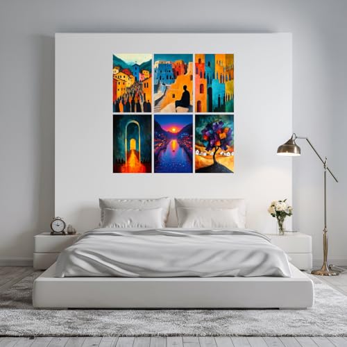 Image of SiddArtify Abstract Village Wall Art Poster Print Set - Modern Architectural Decor for Living Room Office - 12x18 inch Board Pack of 6