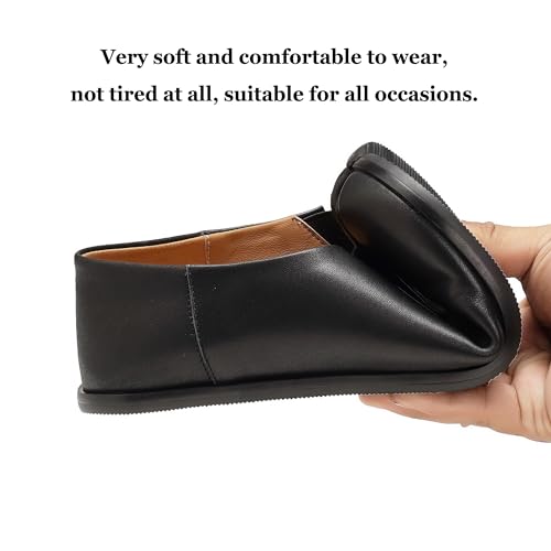 Image of Women's Tabi Leather Loafers Shoes, Split-Toe Ballet Flats Casual Comfort Wide Width Babouche Slip-On Moccasins