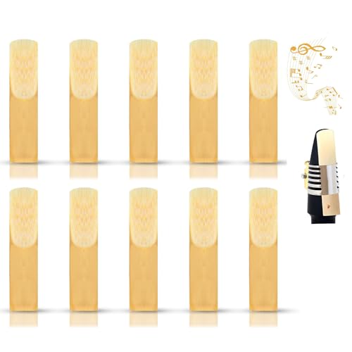 Roczential 10 Pack Alto Saxophone Reed 2.5 2.8 x 0.6 Inch Clarinet Reeds Musical Instrument Accessories for Alto Sax or Clarinet Soprano Ideal Gifts for Saxophone Players