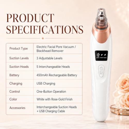 Image of AJIGNA MAR 5-in-1 Blackhead Remover Machine - Electric Pore Cleaner & Whitehead Removal Tool, Deep Face Cleaner Machine for Acne, Pimple & Blackhead Removal, USB Rechargeable Derma Suction Device