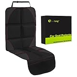 Car Seat Protector with Thickest and Largest Pad for Leather Seats in Luxury Cars ­- 2 Mesh Organizer Pockets -­ Works Great with Children and Pets,­ Waterproof, Black with Red stitching