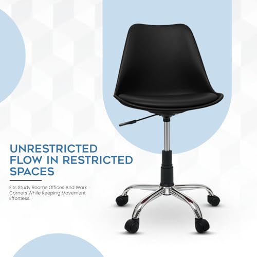 Image of DIYA Smart Study Chair, Office Chair, Revolving Desk Chair, Height Adjustable Chair with Wheels, Curved Nylon Backrest with Cushioned Seat, Ergonomic Computer Chair for Home, Study & Work Use (Black)
