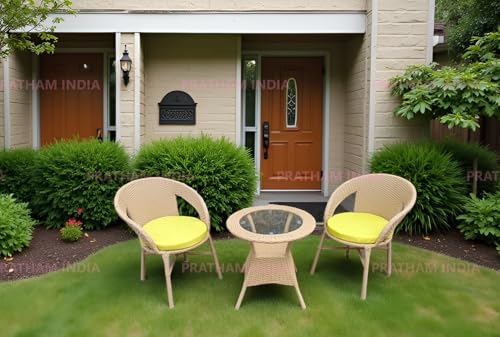 Image of India Outdoor Indoor Patio Furniture Sets Rattan Chair Patio Set Conversation Set Poolside Lawn Chairs Swingarea Balcony Outdoor Garden Furniture Chair (Honey with Yellow Cushion 2+1)