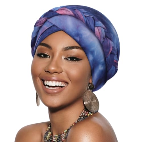 Image of DRESHOW Turban Pre-Tied Twisted Hat Thread African Head Wraps for Black Women Chemo Cancer Cap Braid Hair Cover
