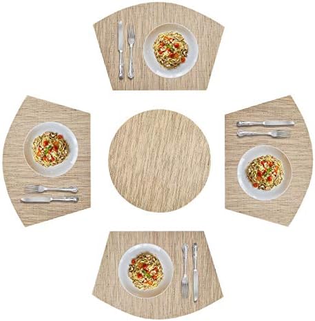 5PCS Round Placemats Wedge Place Mats Sets with Centerpiece Round Table Mats, ZOXILEN PVC Polyester Heat Resistant Non-Slip Placemats for Dining Table(Beige)