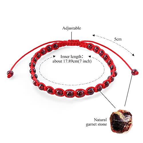Positivelady Natural Garnet Red Lucky Protection String Anklet Beach Swimming Ankle Bracelet Braided January Birthstone Friendship Sweet Gift For Sister Teen Girls Handmade Adjustable #TOP6