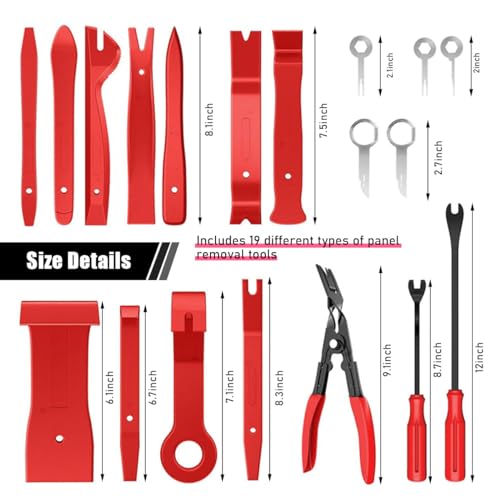 Image of 19PCS Trim Removal Tool Set, Car Panel Door Audio Trim Removal Tool Kit, Plastic Pry Tool Kit for Car Panel Dash Door Audio with Storage Bag, Universal Car Accessories (Red)