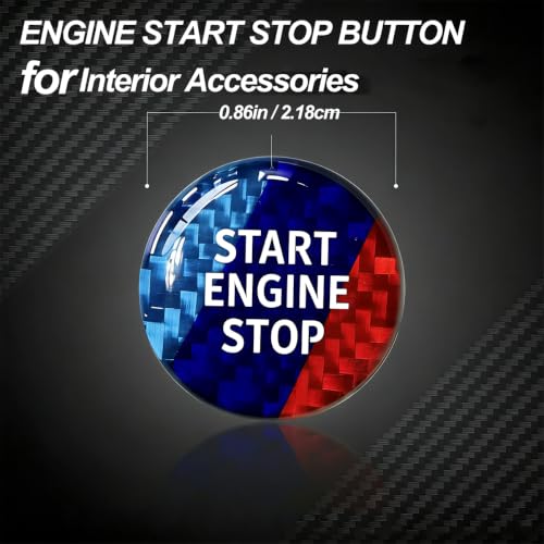 Image of Engine Start Stop Button Cover compatible with BMW Interior Accessories | 0.86 Inch Round compatible with X3 X5 Z4 2 3 4 i4 i3 Series,Tricolour Carbon Fiber Texture with High Gloss Resin surface