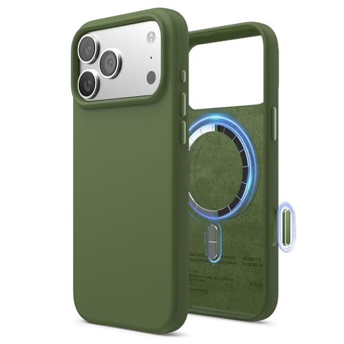 Image of elago for iPhone 17 Pro Max Case, Premium Magnetic Silicone Case, Compatible with MagSafe, Liquid Silicone Material, Protective Cover, Shockproof, Slim Phone, 6.9 inch (Cedar Green)